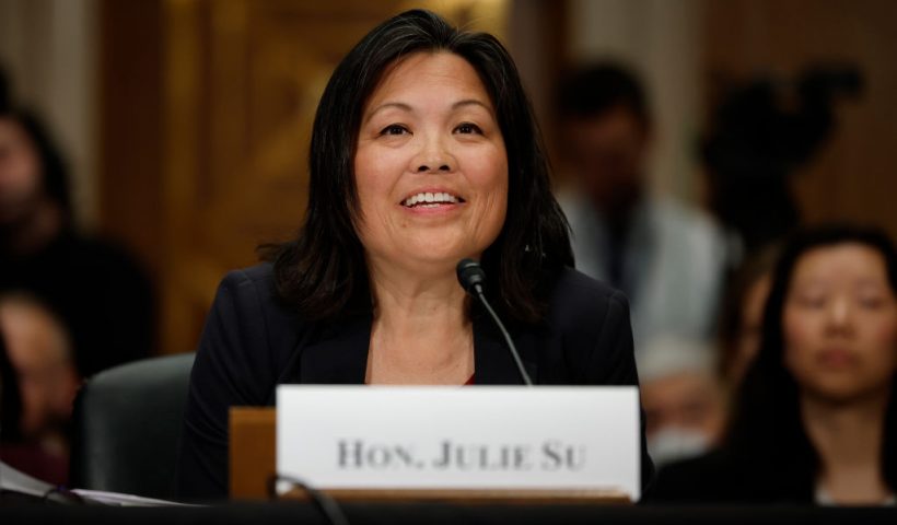 WASHINGTON, DC - APRIL 20: Deputy Labor Secretary Julie Su testifies before the Senate Health, Education, Labor and Pensions Committee during her confirmation hearing to be the next secretary of the Labor Department in the Dirksen Senate Office Building on Capitol Hill on April 20, 2023 in Washington, DC. A handful of Democratic and independent senators -- many of them up for re-election in 2024 -- have not said how they plan to vote on Su, who, if confirmed, would be the first Asian American in the Biden administration to serve in the Cabinet at the secretary level. (Photo by Chip Somodevilla/Getty Images)