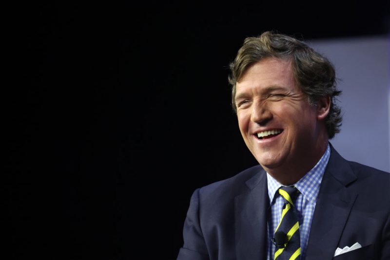 DES MOINES, IOWA - JULY 14: Former Fox News television personality Tucker Carlson speaks to guests at the Family Leadership Summit on July 14, 2023 in Des Moines, Iowa. The event, which is expected to draw several Republican presidential candidates, is billed as “The Midwest’s largest gathering of Christians seeking cultural transformation in the family, Church, government, and more.” (Photo by Scott Olson/Getty Images)