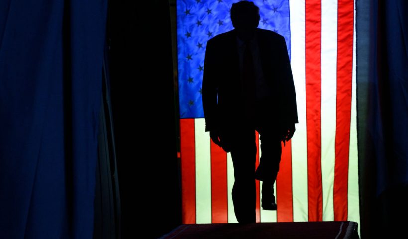 ERIE, PENNSYLVANIA - JULY 29: Former U.S. President Donald Trump enters Erie Insurance Arena for a political rally while campaigning for the GOP nomination in the 2024 election on July 29, 2023 in Erie, Pennsylvania. (Photo by Jeff Swensen/Getty Images)