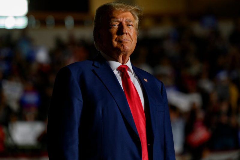 ERIE, PENNSYLVANIA - JULY 29: Former U.S. President Donald Trump enters Erie Insurance Arena for a political rally while campaigning for the GOP nomination in the 2024 election on July 29, 2023 in Erie, Pennsylvania. (Photo by Jeff Swensen/Getty Images)