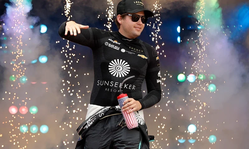 NASCAR Cup Series Cook Out 400 RICHMOND, VIRGINIA - JULY 30: Noah Gragson, driver of the #42 Sunseeker Resort Chevrolet, walks onstage during driver intros prior to the NASCAR Cup Series Cook Out 400 at Richmond Raceway on July 30, 2023 in Richmond, Virginia. (Photo by Sean Gardner/Getty Images)