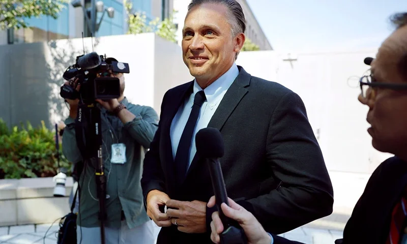 WASHINGTON, DC - JULY 31: Devon Archer, Hunter Biden’s former business partner, is questioned by reporters as he arrives at the O'Neill House Office Building before testifying to the House Oversight Committee on Capitol Hill on July 31, 2023 in Washington, DC. Archer is scheduled to give closed-door testimony to the Republican-controlled committee looking into possible crimes committed by President Joe Biden's youngest son. (Photo by Chip Somodevilla/Getty Images)
