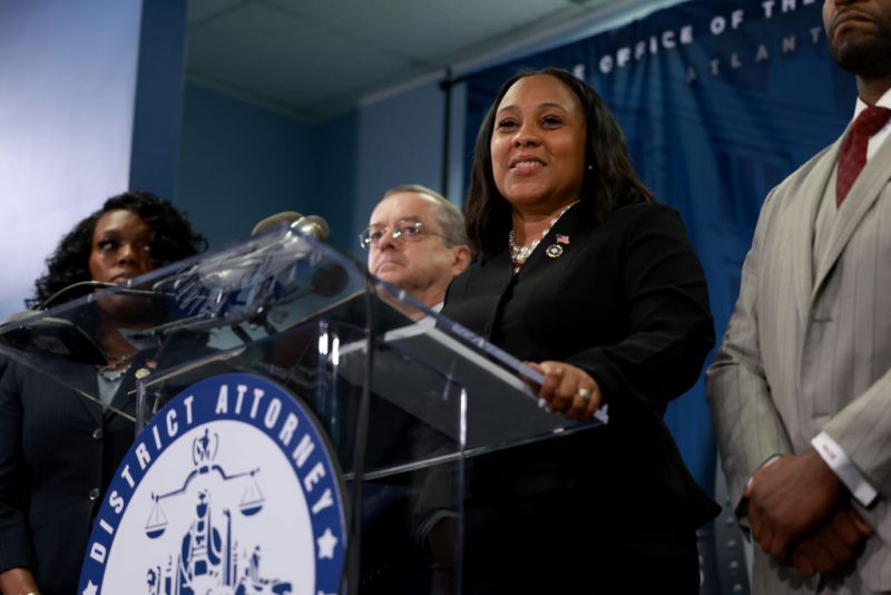 ATLANTA, GEORGIA - AUGUST 14: Fulton County District Attorney Fani Willis speaks during a news conference at the Fulton County Government building on August 14, 2023 in Atlanta, Georgia. A grand jury today handed up an indictment naming former President Donald Trump and his Republican allies over an alleged attempt to overturn the 2020 election results in the state. (Photo by Joe Raedle/Getty Images)
