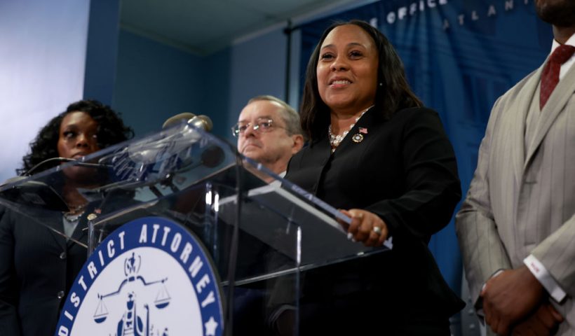 ATLANTA, GEORGIA - AUGUST 14: Fulton County District Attorney Fani Willis speaks during a news conference at the Fulton County Government building on August 14, 2023 in Atlanta, Georgia. A grand jury today handed up an indictment naming former President Donald Trump and his Republican allies over an alleged attempt to overturn the 2020 election results in the state. (Photo by Joe Raedle/Getty Images)