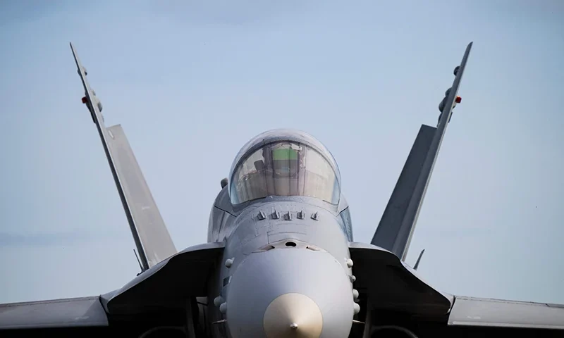 NORWAY-SWEDEN-FINLAND-DEFENCE-EXERCISE-NORDEFCO A Finnish Air Force's F-18 prepares to take off from Orland Air Base during the The Arctic Fighter Meet exercises occurring from August 21 to 25 in Brekstad, located west of Trondheim, Norway, on August 23, 2023. Norwegian F-35, Swedish JAS Gripen and Finnish F-18 participate in the Arctic Fighter Meet exercise, part of the Nordic Defence Cooperation (NORDEFCO). (Photo by Jonathan NACKSTRAND / AFP) (Photo by JONATHAN NACKSTRAND/AFP via Getty Images)