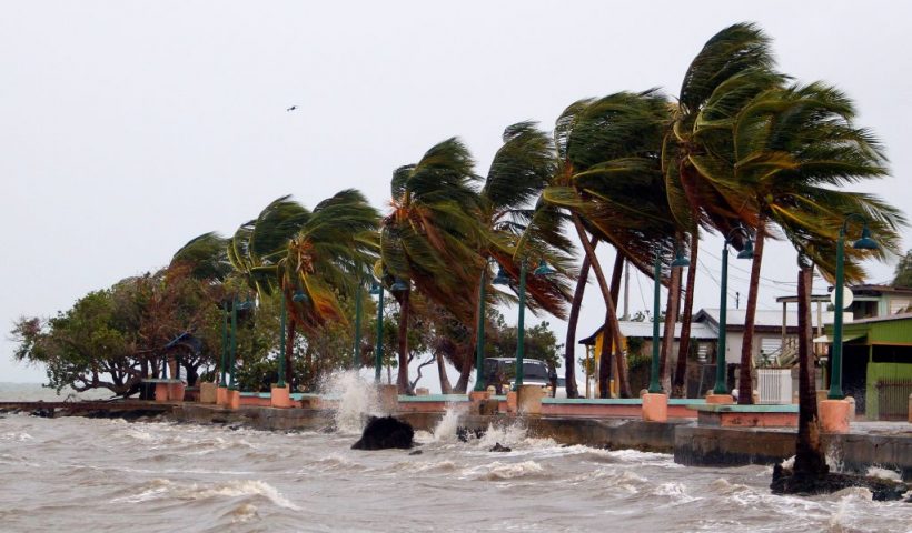 TOPSHOT - Winds lash the coastal city of Fajardo as Hurricane Maria approaches Puerto Rico, on September 19, 2017. - Maria headed towards the Virgin Islands and Puerto Rico after battering the eastern Caribbean island of Dominica, with the US National Hurricane Center warning of a "potentially catastrophic" impact. (Photo by Ricardo ARDUENGO / AFP) (Photo by RICARDO ARDUENGO/AFP via Getty Images)