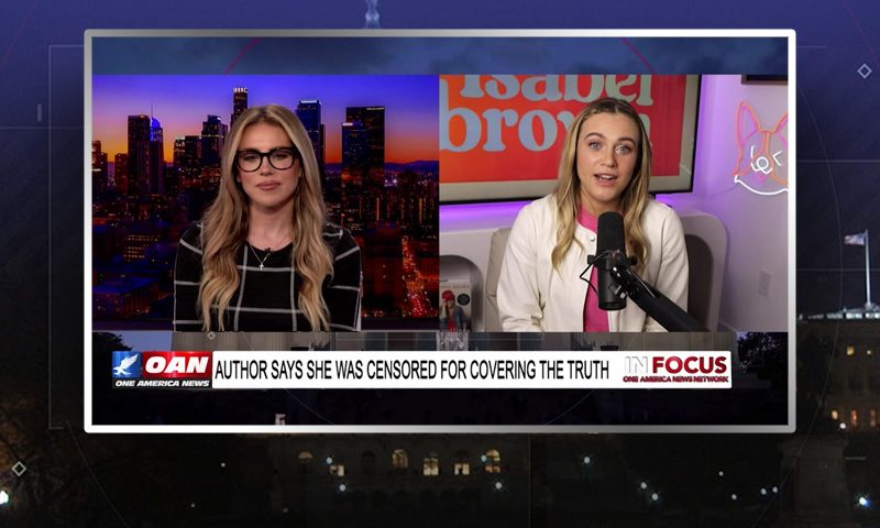 Video still from Isabel Brown's interview with In Focus on One America News Network