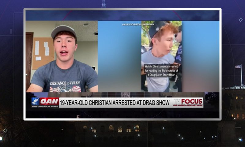 Video still from Marcus Shroeder's interview with In Focus on One America News Network