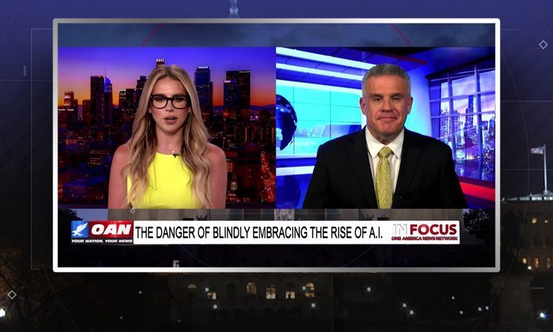 Video still from Dan Geltrude's interview with In Focus on One America News Network