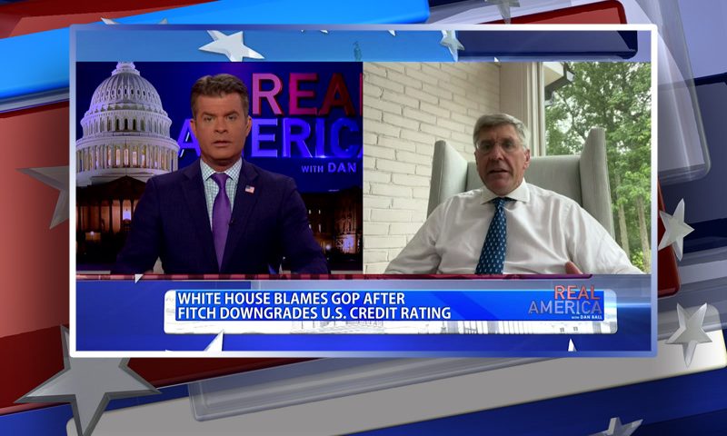 Video still from Steve Moore's interview with Real America on One America News Network