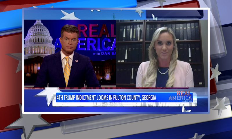 Video still from Courtney Kramer's interview with Real America on One America News Network