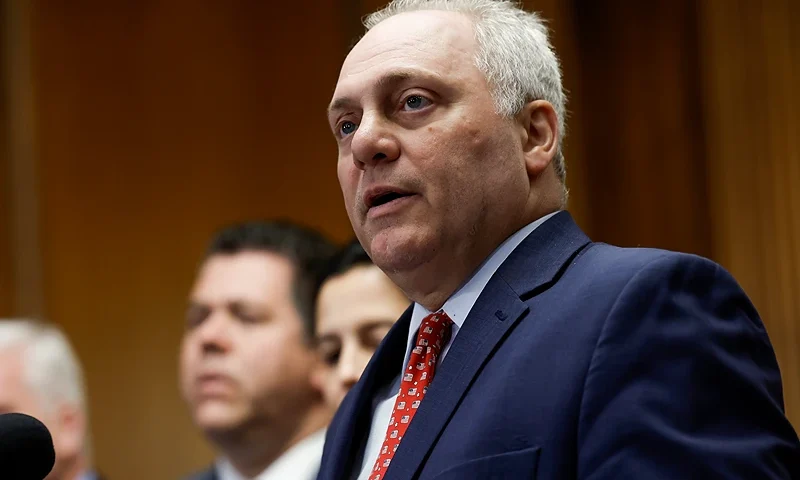 WASHINGTON, DC - JULY 14: U.S. House Majority Leader Rep. Steve Scalise (R-LA) speaks to reporters during a news conference after the passage of the National Defense Authorization Act (NDAA) at the U.S. Capitol Building on July 14, 2023 in Washington, DC. The House of Representatives narrowly passed the controversial $886 billion NDAA containing Republican-backed amendments limiting abortion access in the military in a 219-210 vote. (Photo by Anna Moneymaker/Getty Images)