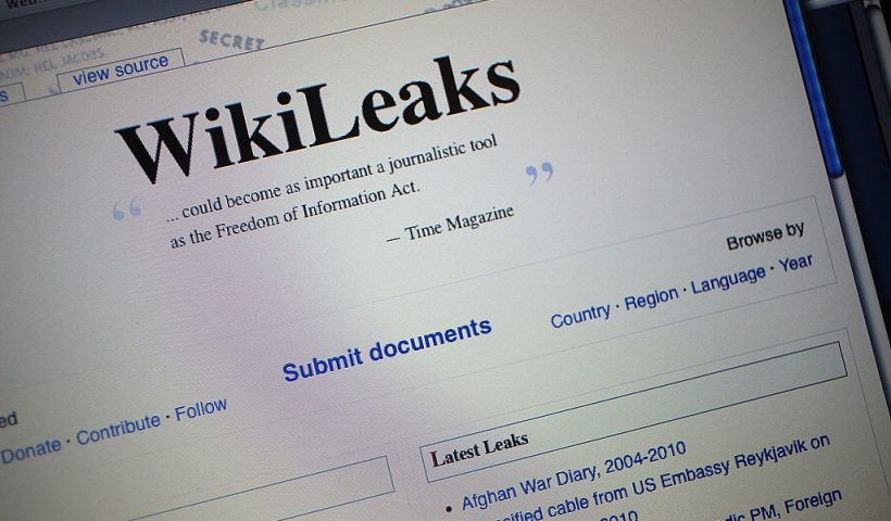 MIAMI - JULY 26: The homepage of the WikiLeaks.org website is seen on a computer after leaked classified military documents were posted to it July 26, 2010 in Miami, Florida. WikiLeaks, an organization based in Sweden which publishes anonymous submissions of sensitive documents from governments and other organizations, released some 91,000 classified documents that span the past six years of U.S. combat operations in the war Afghanistan. (Photo Illustration by Joe Raedle/Getty Images)