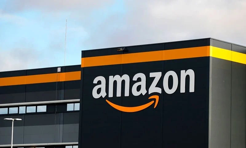 This picture shows the Amazon logo at one of the company's centre in Bretigny-sur-Orge on November 28, 2019. (Photo by Thomas SAMSON / AFP) (Photo by THOMAS SAMSON/AFP via Getty Images)