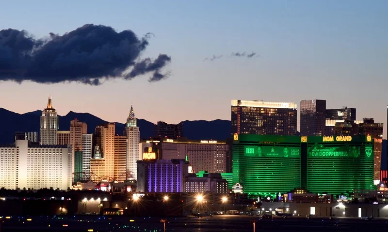 LAS VEGAS, NEVADA - MARCH 15: Hotel-casinos on the Las Vegas Strip including (L-R) the Tropicana Las Vegas, New York-New York Hotel & Casino, Park MGM, MGM Grand Hotel & Casino and The Cosmopolitan of Las Vegas are shown as the coronavirus continues to spread across the United States on March 15, 2020 in Las Vegas, Nevada. MGM Resorts International announced on Sunday that it will suspend casino operations on Monday and hotel operations on Tuesday at all of its Las Vegas properties until further notice to combat the spread of the virus. The World Health Organization declared the coronavirus (COVID-19) a global pandemic on March 11th. (Photo by Ethan Miller/Getty Images)