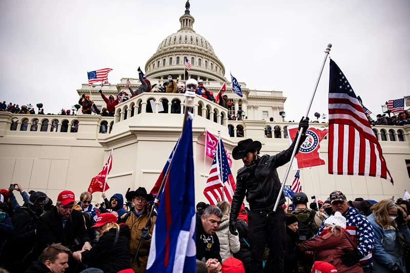 Trump Supporters Hold "Stop The Steal" Rally In DC Amid Ratification Of Presidential Election
WASHINGTON, DC - JANUARY 06: Pro-Trump supporters storm the U.S. Capitol following a rally with President Donald Trump on January 6, 2021 in Washington, DC. Trump supporters gathered in the nation's capital today to protest the ratification of President-elect Joe Biden's Electoral College victory over President Trump in the 2020 election. (Photo by Samuel Corum/Getty Images)