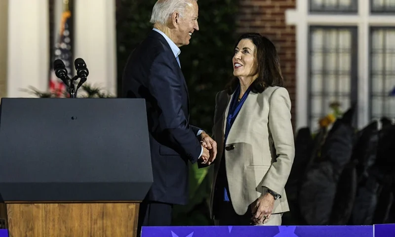 YONKERS, NY - NOVEMBER 06: U.S. President Joe Biden speaks at a rally for New York incumbent Gov. Kathy Hochul and other state Democrats on November 6, 2022 in Yonkers, New York. Hochul faces Republican Lee Zeldin in Tuesday's general election. (Photo by Stephanie Keith/Getty Images)
