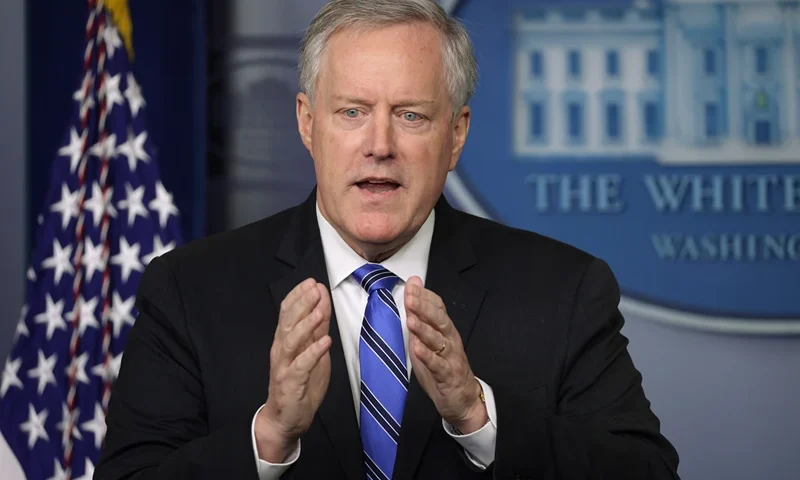 Press Secretary Kayleigh McEnany Briefs Media At White House WASHINGTON, DC - JULY 31: White House Chief of Staff Mark Meadows speaks during a news briefing in the James Brady Press Briefing Room of the White House July 31, 2020 in Washington, DC. Meadows spoke on the new COVID-19 stimulus package that is being negotiated on Capitol Hill. (Photo by Alex Wong/Getty Images)