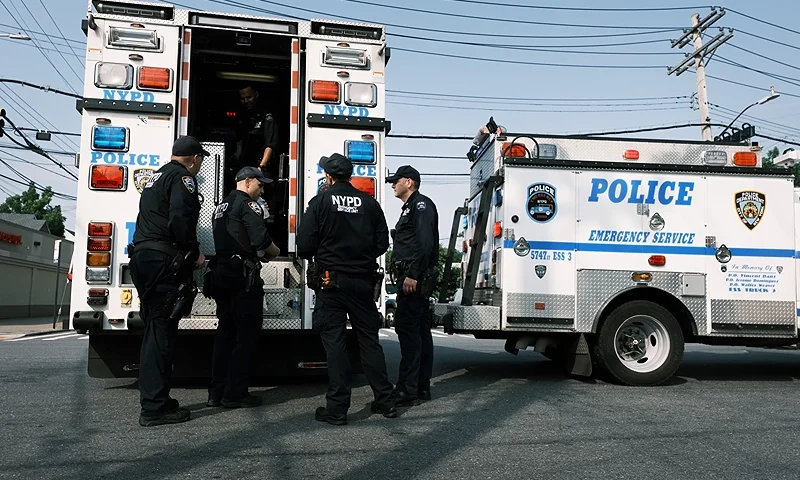 Armed Man In Car Arrested Outside Police Precinct In The Bronx NEW YORK, NEW YORK - JULY 08: Police gather at a crime scene following a stand-off in front of the 45th Police Precinct in the Bronx on July 08, 2021 in New York City. An armed man in an SUV brandished a gun in front of the precinct with reports of shots fired before he was apprehended. Eric Adams, the democratic winner of the mayoral primary and the likely next mayor of New York City, has promised to step-up searches for illegal guns and to bring back an undercover unit of officers. (Photo by Spencer Platt/Getty Images)