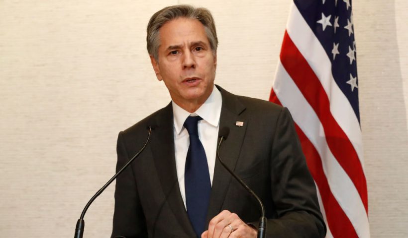 MELBOURNE, AUSTRALIA - FEBRUARY 11: U.S. Secretary of State Antony Blinken speaks at a joint press conference of the Quad Foreign Ministers meeting at the Park Hyatt on February 11, 2022 in Melbourne, Australia. The foreign ministers of Australia, the United States, Japan, and India are meeting to discuss the countries cooperation in areas including the economy, security, and the coronavirus pandemic. (Photo by Darrian Traynor/Getty Images)