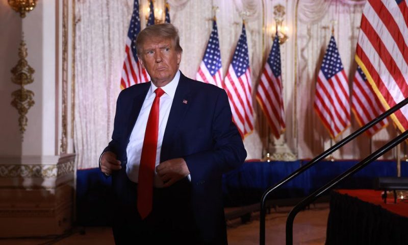 PALM BEACH, FLORIDA - NOVEMBER 15: Former U.S. President Donald Trump leaves the stage after speaking during an event at his Mar-a-Lago home on November 15, 2022 in Palm Beach, Florida. Trump announced that he was seeking another term in office and officially launched his 2024 presidential campaign. (Photo by Joe Raedle/Getty Images)