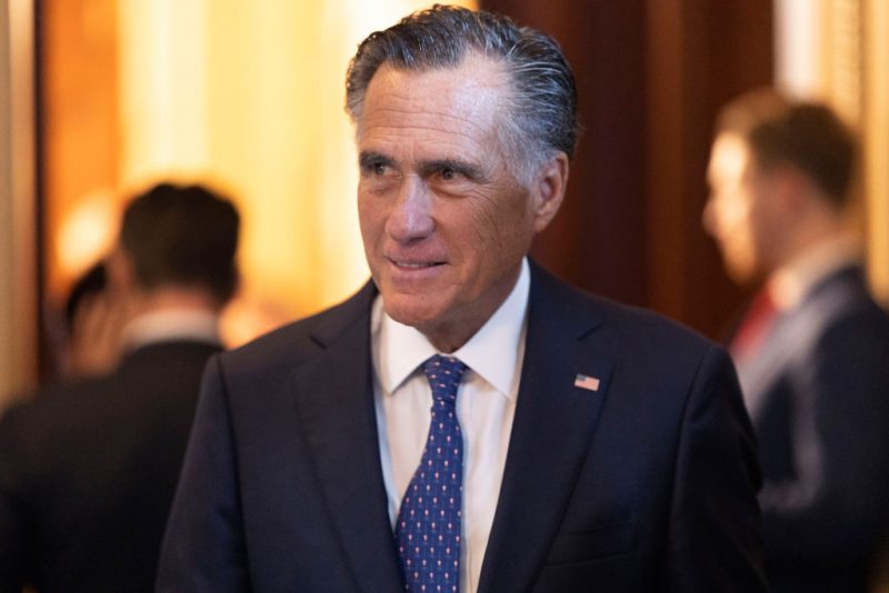 WASHINGTON, DC - MAY 31: U.S. Sen. Mitt Romney (R-UT) leaves a Republican policy luncheon at the U.S. Capitol on May 31, 2023 in Washington, DC. The Senate is expected to take up The Fiscal Responsibility Act, legislation negotiated between the White House and House Republicans to raise the debt ceiling until 2025 and avoid a federal default, if the bill passes the House vote. (Photo by Kevin Dietsch/Getty Images)