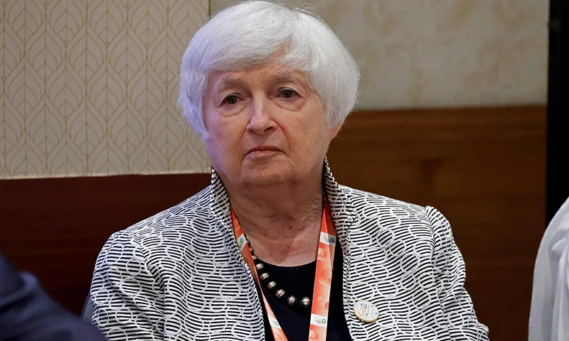 US Treasury Secretary Janet Yellen attends a session as part of the G20 Leaders' Summit at the Bharat Mandapam in New Delhi on September 9, 2023. (Photo by Ludovic MARIN / POOL / AFP) (Photo by LUDOVIC MARIN/POOL/AFP via Getty Images)