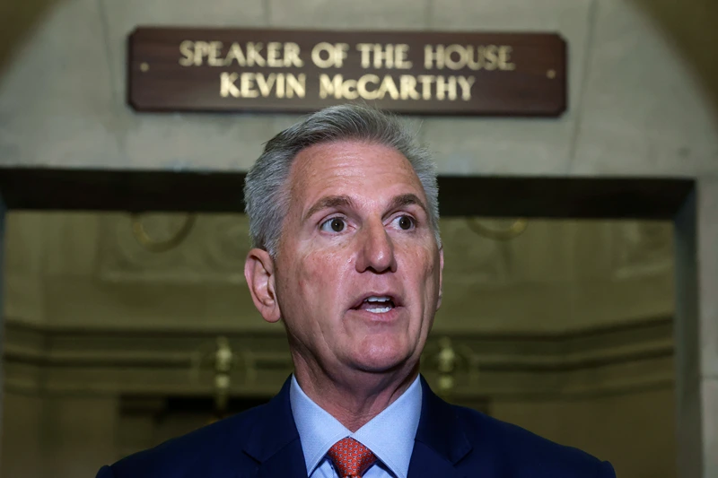 Speaker Kevin McCarthy Delivers A Statement At The U.S. Capitol
WASHINGTON, DC - SEPTEMBER 12: Speaker of the House Kevin McCarthy (R-CA) announces an impeachment inquiry against U.S. President Joe Biden to members of the news media outside his office at the U.S. Capitol on September 12, 2023 in Washington, DC. Although the House Oversight Committee has yet to produce direct evidence of Biden taking bribes or other acts of corruption, McCarthy announced that Rep. James Comer (R-KY) will lead the investigation. (Photo by Chip Somodevilla/Getty Images)