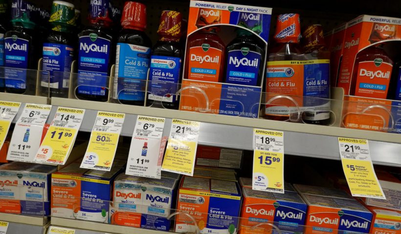 MIAMI, FLORIDA - SEPTEMBER 12: Cold and flu medicine sits on a store shelf on September 12, 2023 in Miami, Florida. The Food and Drug Administration (FDA) advisory panel announced that an ingredient in many over-the-counter cold and allergy medications called phenylephrine doesn’t work to get rid of nasal congestion and that the decongestant was no more effective than a placebo. (Photo by Joe Raedle/Getty Images)