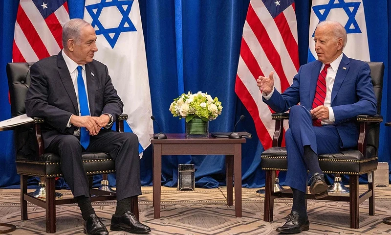 US President Joe Biden meets with Israeli Prime Minister Benjamin Netanyahu on the sidelines of the 78th United Nations General Assembly in New York City on September 20, 2023. (Photo by Jim WATSON / AFP) (Photo by JIM WATSON/AFP via Getty Images)