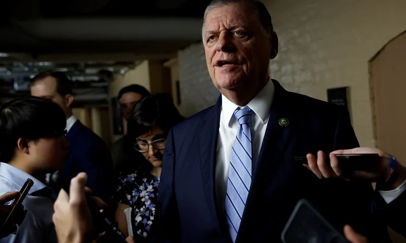 WASHINGTON, DC - SEPTEMBER 13: House Rules Committee Chairman Rep. Tom Cole (R-OK) speaks to reporters after a Republican caucus meeting at the U.S. Capitol Building on September 13, 2023 in Washington, DC. Congressional Republicans met for the first time since their return from August Recess with several items to discuss including U.S. Speaker of the House Kevin McCarthy's announcement of the start of an impeachment inquiry against U.S. President Joe Biden and government funding legislation. (Photo by Anna Moneymaker/Getty Images)