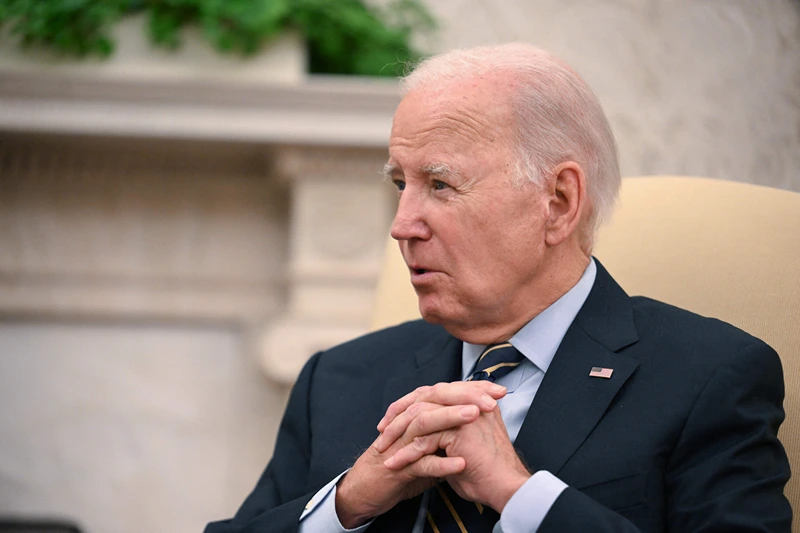 US-UKRAINE-DIPLOMACY-POLITICS-BIDEN-ZELENSKY
US President Joe Biden speaks during a meeting with Ukrainian President Volodymyr Zelensky in the Oval Office of the White House in Washington, DC, on September 21, 2023. (Photo by Jim WATSON / AFP) (Photo by JIM WATSON/AFP via Getty Images)