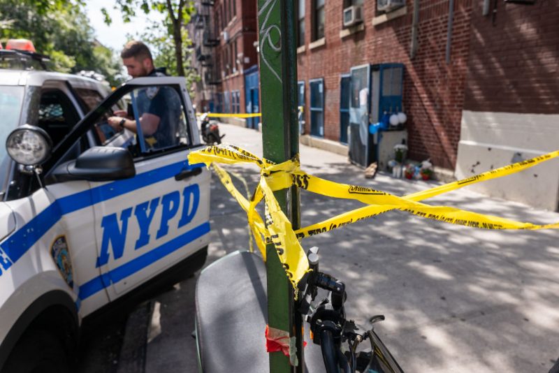 NEW YORK, NEW YORK - SEPTEMBER 21: Police and crime scene investigators work at a Bronx day care center, after a 1-year-old child died and three other children were injured from alleged exposure to the drug fentanyl last Friday, on September 21, 2023 in New York City. According to court records, authorities have already found a kilo of fentanyl stored on playmats in the center, along with a device to pack the drug into bricks for sale. Two people have been arrested and more arrests are expected. (Photo by Spencer Platt/Getty Images)