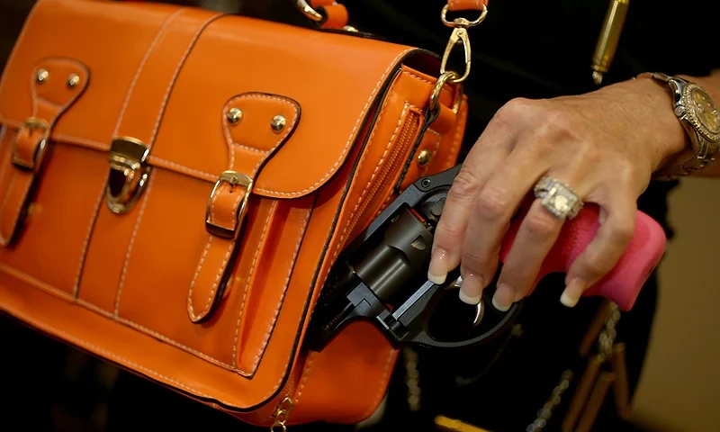 Florida Entrepreneur Creates Gun Fashion Line For Women BOCA RATON, FL - OCTOBER 21: Susan Kushlin poses with a concealed-carry handbag that her company, Gun Girls, Inc., created for women that enjoy guns on October 21, 2013 in Boca Raton, Florida. (Photo by Joe Raedle/Getty Images)
