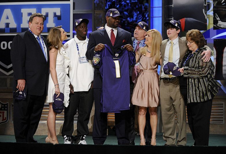 NEW YORK - APRIL 25: Baltimore Ravens #23 draft pick Michael Oher poses for a photograph with his family at Radio City Music Hall for the 2009 NFL Draft on April 25, 2009 in New York City (Photo by Jeff Zelevansky/Getty Images)