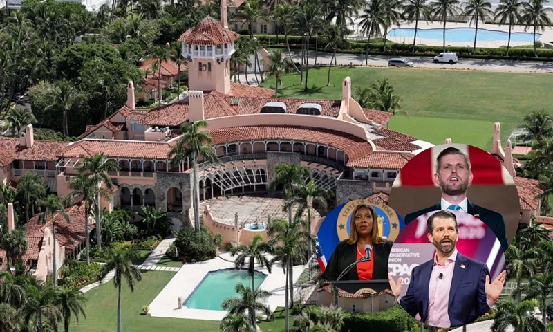 Mar-a-Lago by Joe Raedle, Eric Trump by Drew Angerer, Donald Trump Jr. by Samuel Corum, NY AG Letitia James by David Dee Delgado (Photos via: Getty Images)