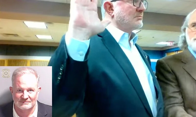 In this screen grab from Judge McAfee's virtual zoom hearing, Scott Graham Hall (C) stands with his attorney Jeffrey S. Weiner, (R) in Superior Court of Fulton County before Judge Scott McAfee, left frame, in Courtroom 5A of Superior Court of Fulton County on September 29, 2023 in Atlanta, Georgia. Hall, a bail bondsman charged alongside former President Donald Trump and 17 others in the Georgia election interference case pleaded guilty to misdemeanor charges on Friday, becoming the first defendant to accept a plea deal with prosecutors. (Photo by Pool/Getty Images) (Photo by Fulton County Sheriff's Office via Getty Images)