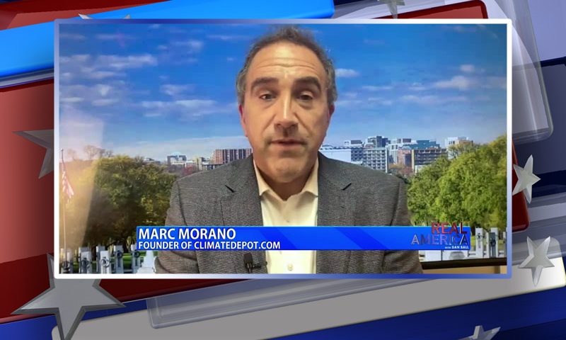 Video still from Marc Morano's interview with Real America on One America News Network
