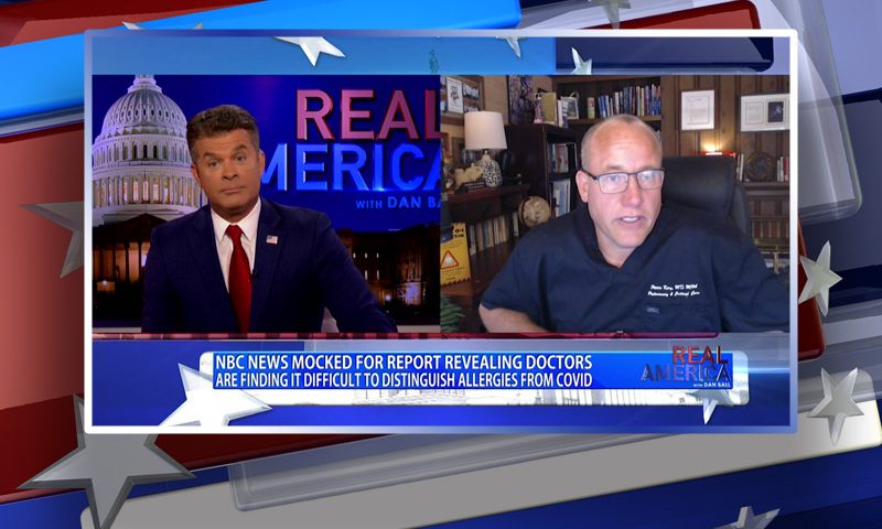 Video still from Dr. Pierre Kory's interview with Real America on One America News Network