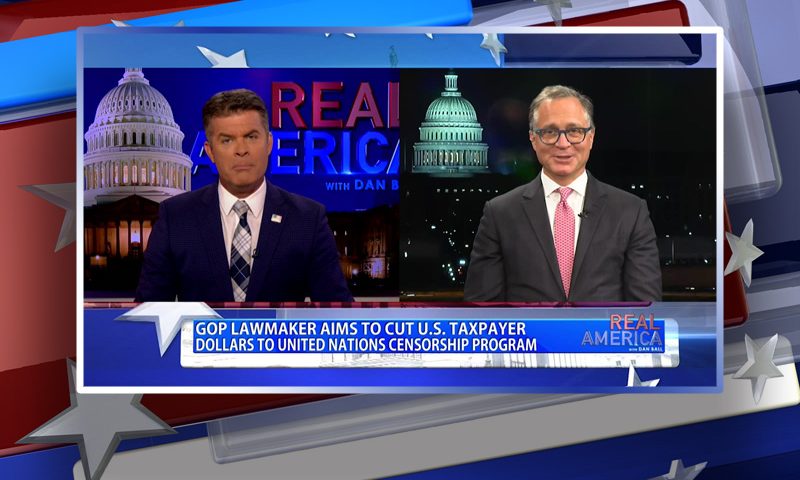 Video still from Dan Schneider's interview with Real America on One America News Network