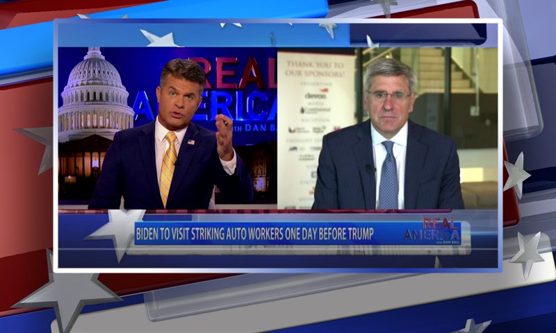 Video still from Steve Moore's interview with Real America on One America News Network