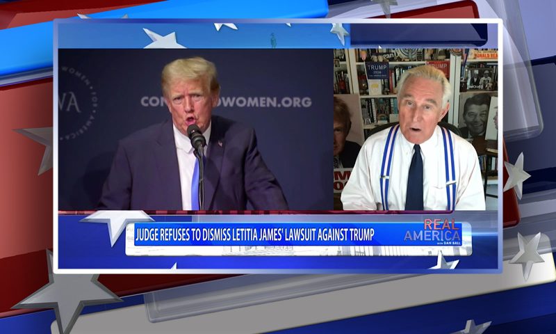 Video still from Roger Stone's interview with Real America on One America News Network