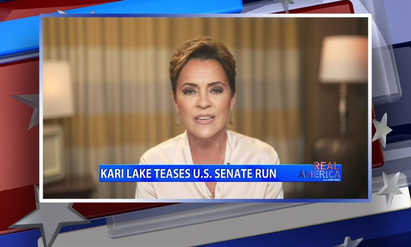 Video still from Kari Lake's interview with Real America on One America News Network