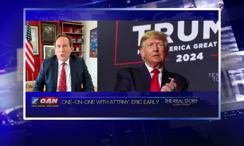 Video still from Eric Early's interview with The Real Story on One America News Network