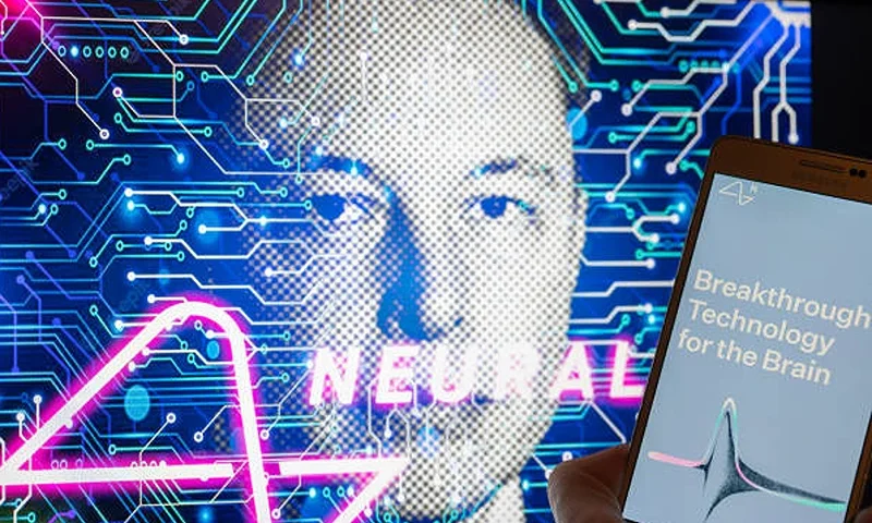 Neuralink Illustrations Neuralink logo displayed on mobil with founder Elon Musk seen on screen in the background. Neuralink Corporation is a neurotechnology company that develops implantable brain-computer interfaces. In Brussels on 4 December 2022. (Photo Illustration by Jonathan Raa/NurPhoto via Getty Images)