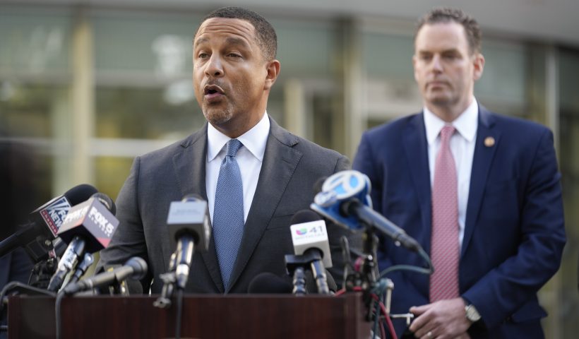 United States Attorney for the Eastern District of New York Breon Peace talks to reporters after Frank James was sentenced in New York, Thursday, Oct. 5, 2023. James, the man who wounded 10 people in a rush-hour subway shooting in New York City last year, has been sentenced to life in prison. (AP Photo/Seth Wenig)