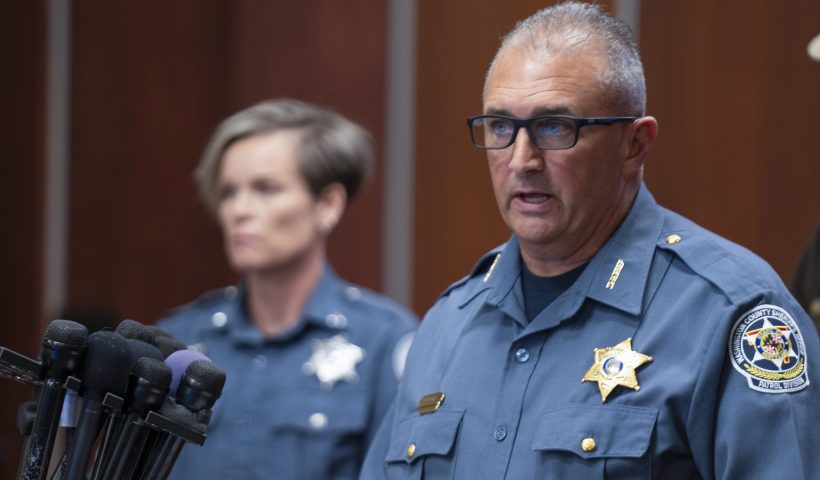 Washington County Sheriff Brian Albert speaks to the media in Hagerstown, Md., about the killing of Maryland circuit court Judge Andrew Wilkinson, Friday, Oct. 20. 2023. (AP Photo/Jon Elswick)