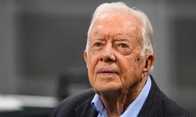 ATLANTA, GA - SEPTEMBER 30: Former president Jimmy Carter prior to the game between the Atlanta Falcons and the Cincinnati Bengals at Mercedes-Benz Stadium on September 30, 2018 in Atlanta, Georgia. (Photo by Scott Cunningham/Getty Images)