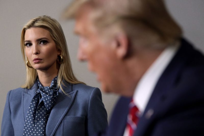 WASHINGTON, DC - MARCH 20: U.S. President Donald Trump speaks as his daughter and senior adviser Ivanka Trump looks on during a news briefing on the latest development of the coronavirus outbreak in the U.S. at the James Brady Press Briefing Room at the White House March 20, 2020 in Washington, DC. With deaths caused by the coronavirus rising and foreseeable economic turmoil, the Senate is working on legislation for a $1 trillion aid package to deal with the COVID-19 pandemic. President Trump announced that tax day will be delayed from April 15 to July 15. (Photo by Alex Wong/Getty Images)