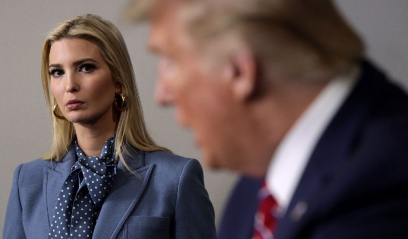 WASHINGTON, DC - MARCH 20: U.S. President Donald Trump speaks as his daughter and senior adviser Ivanka Trump looks on during a news briefing on the latest development of the coronavirus outbreak in the U.S. at the James Brady Press Briefing Room at the White House March 20, 2020 in Washington, DC. With deaths caused by the coronavirus rising and foreseeable economic turmoil, the Senate is working on legislation for a $1 trillion aid package to deal with the COVID-19 pandemic. President Trump announced that tax day will be delayed from April 15 to July 15. (Photo by Alex Wong/Getty Images)